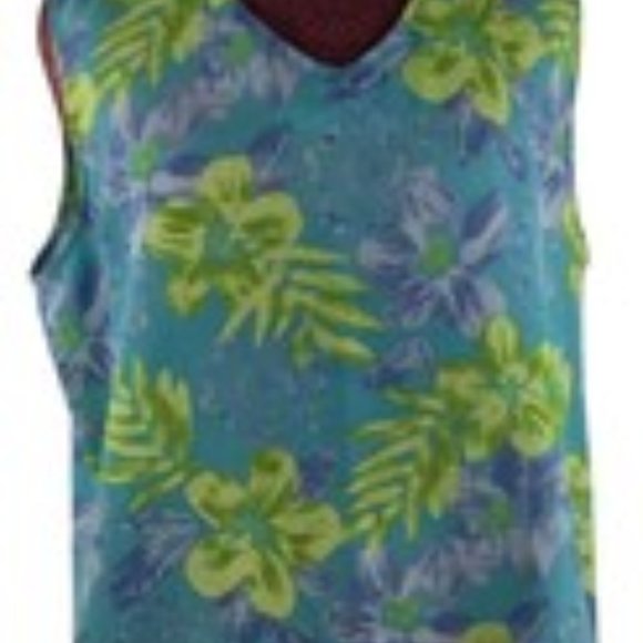 Patchington Sleeveless V-Neck Aqua Shell Top Back Button Side Slits L - Picture 2 of 8